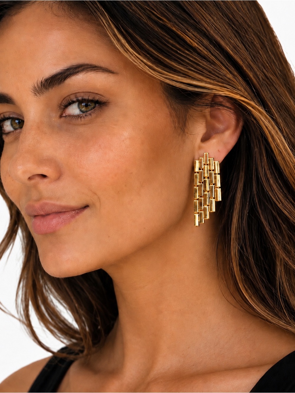 Vintage Gold Tone Waterfall Clip-On Earrings Art Deco Fringe Statement